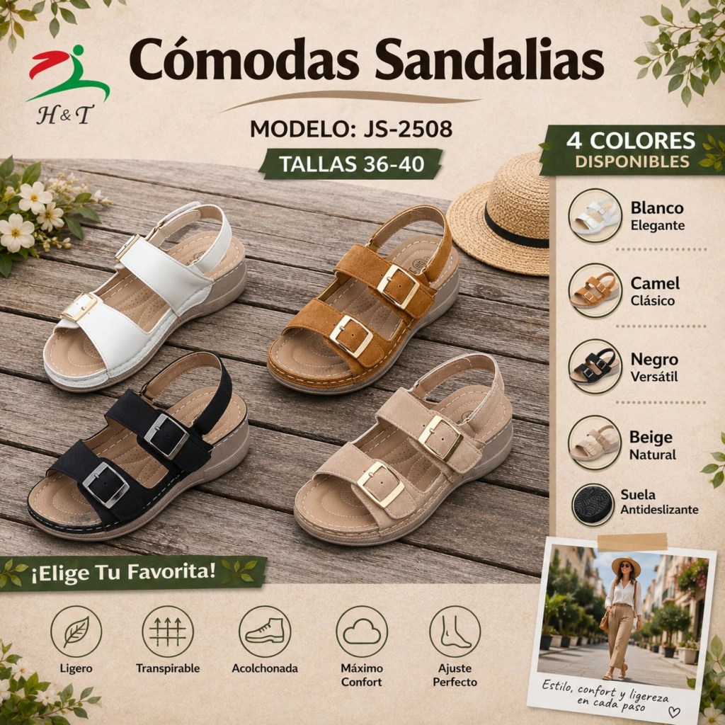 Sandalia Casual para Dama con Doble Hebilla Ajustable / JS-2508