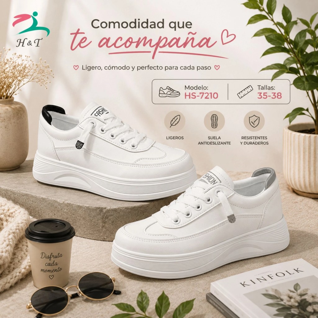 Tenis Blanco de Plataforma Máximo Confort para Mujer / HS-7210