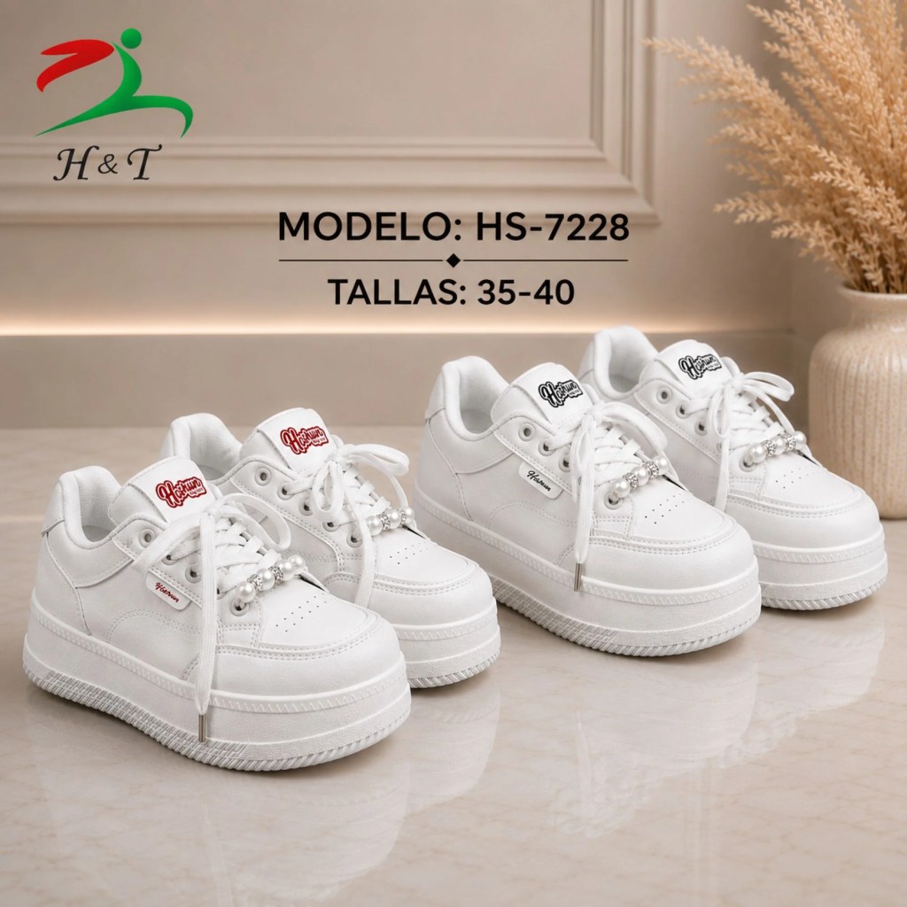 Tenis Casuales Blancos para Mujer con Plataforma / HS-7228