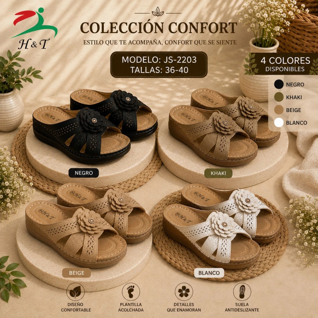 Sandalia Confort para Mujer con Flor Decorativa / JS-2203