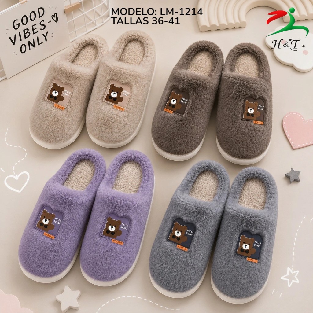 Pantufla de Peluche con Parche de Osito / LM-1214