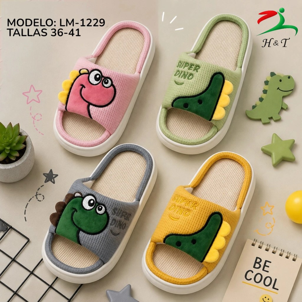 Pantufla de Casa con Dinosaurio Bordado / LM-1229
